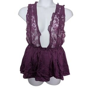 Victoria's Secret Designer Babydoll Lace Lingerie Top Size Large Purple Silk